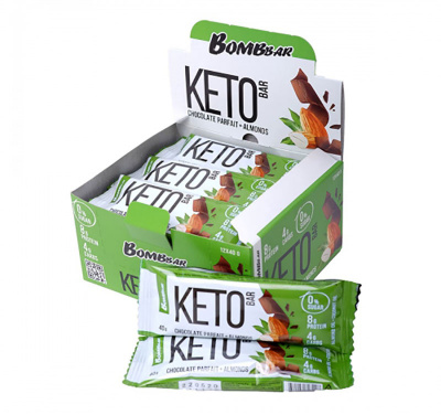 Батончики Bombbar KETO Bar 40 г 24 штук, вкус: шоколадный парфе и миндаль