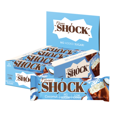 Батончики глазированные FitnesSHOCK NO SUGAR BAR 12 штук х 50 грамм, вкус: кокос 
