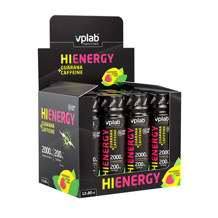 HiEnergy Guarana+Caffeine Shot 12*80 мл - малина