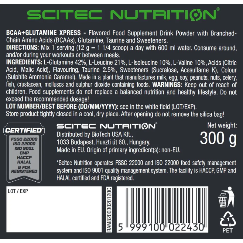 Аминокислоты Scitec Nutrition BCAA+Glutamine Xpress 300 г купить аминокислоты scitec nutrition bcaa+glutamine xpress 300 г