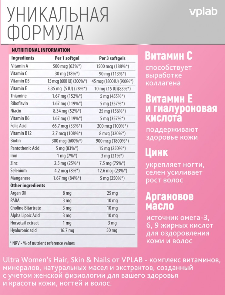 Витаминный комплекс Ultra Women’s Hair, Skin, Nails VP Lab 90 капсул купить витаминный комплекс ultra women’s hair, skin, nails vp lab 90 капсул