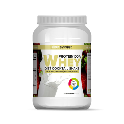 Протеин aTech Nutrition Whey Protein 840 г (банка) - клубника