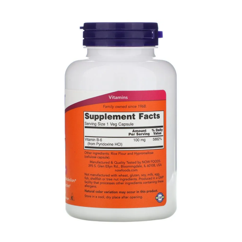 купить витамины now b-6 100 мг 250 шт вег. капсулы