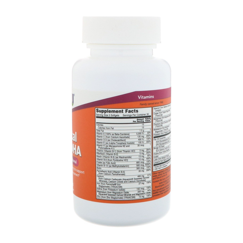 купить витаминно-минеральный комплекс now prenatal gels + dha 90 капсул