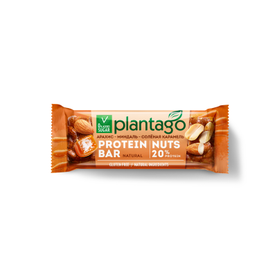 Батончики Plantago Protein Bar NUTS 40 г - арахис-миндаль-соленая карамель Батончики Plantago Protein Bar NUTS 40 г - арахис-миндаль-соленая карамель