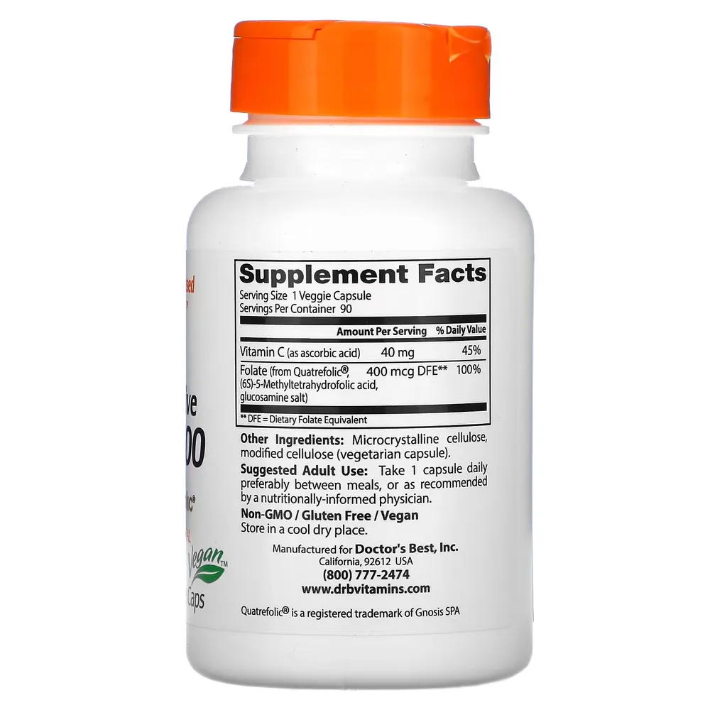 купить фолиевая кислота doctors best folate with quatrefolic 400 мкг (fully active) 90 вег.капс