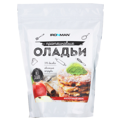 Оладьи протеиновые IronMan без сахара 300 г, вкус: яблочный