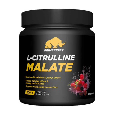 Аминокислоты Prime-Kraft L-Citrulline Malate pure 200 г ягодный пунш Аминокислоты Prime-Kraft L-Citrulline Malate pure 200 г ягодный пунш