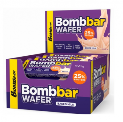 Батончик Bombbar Wafer 20 шт 32 г - топленое молоко