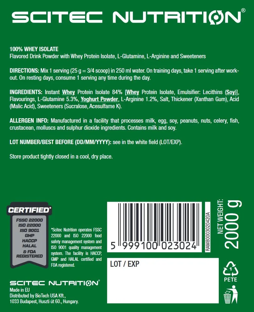 Протеин Scitec Nutrition Whey Isolate 2000 г фисташка