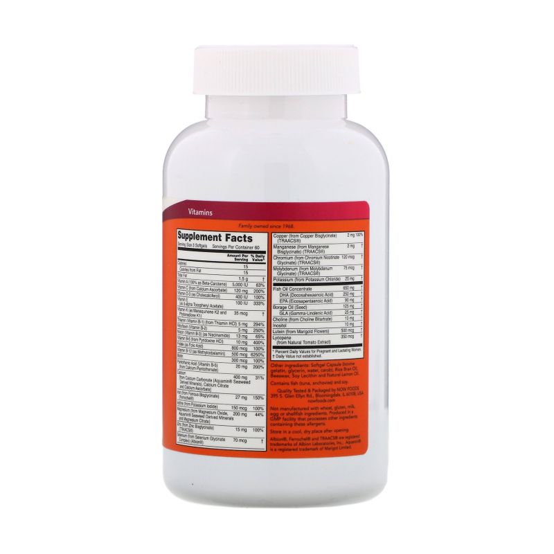 купить витаминно-минеральный комплекс now prenatal gels + dha 180 капсул