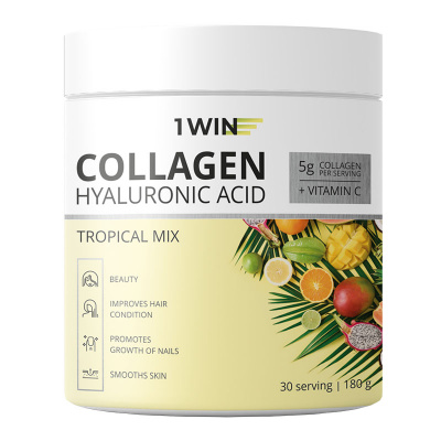 Коллаген 1WIN Collagen, Hyaluronic Acid + Vitamin C, 180 г, вкус: тропический микс Коллаген 1WIN Collagen, Hyaluronic Acid + Vitamin C, 180 г, вкус: тропический микс
