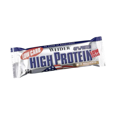 Батончик Weider 40% High Protein Low Carb Bar 50 г латте макиато Батончик Weider 40% High Protein Low Carb Bar 50 г латте макиато