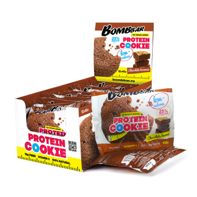 Протеиновое печенье Bombbar Protein Cookie низкокалорийное 40 г 12 штук, вкус: шоколадный брауни