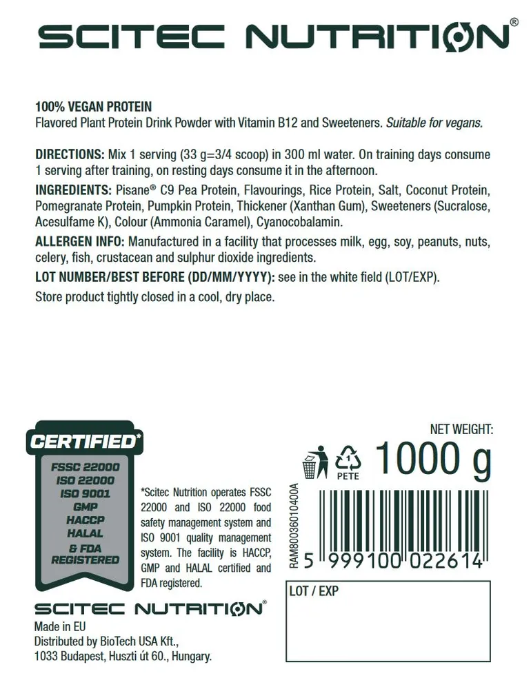 Протеин 100% Vegan Protein Scitec 1000 г фундук-грецкий орех
