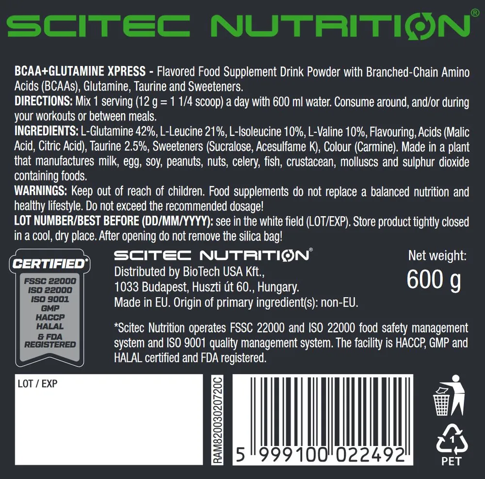 Аминокислоты Scitec Nutrition BCAA+Glutamine Xpress 600 г жвачка Аминокислоты Scitec Nutrition BCAA+Glutamine Xpress 600 г жвачка