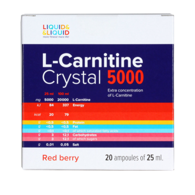 Карнитин Liquid & Liquid L-Carnitine Crystal 5000 25 мл 20 ампул красная ягода