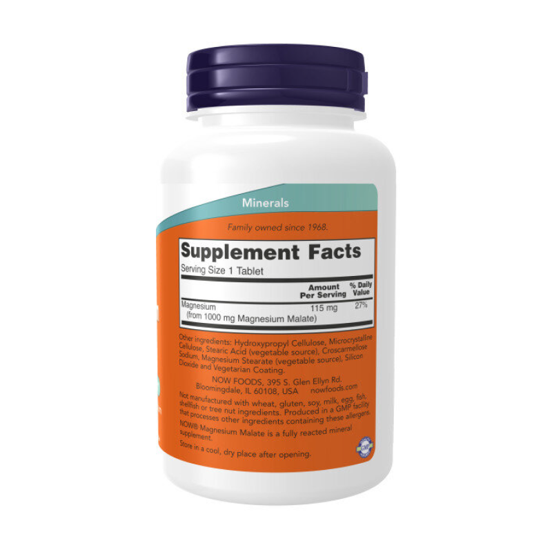 купить магний now magnesium malate 1000 мг 180 вег. капсул