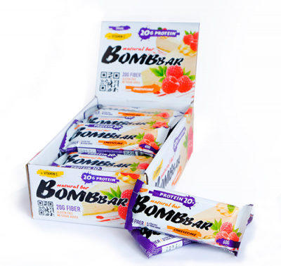 Протеиновые батончики Bombbar 60 г х 20 штук, вкус: малиновый чизкейк