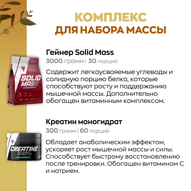 Набор: Гейнер Solid Mass 3000 г + Креатин Creatine 100% 300 г купить набор: гейнер solid mass 3000 г + креатин creatine 100% 300 г