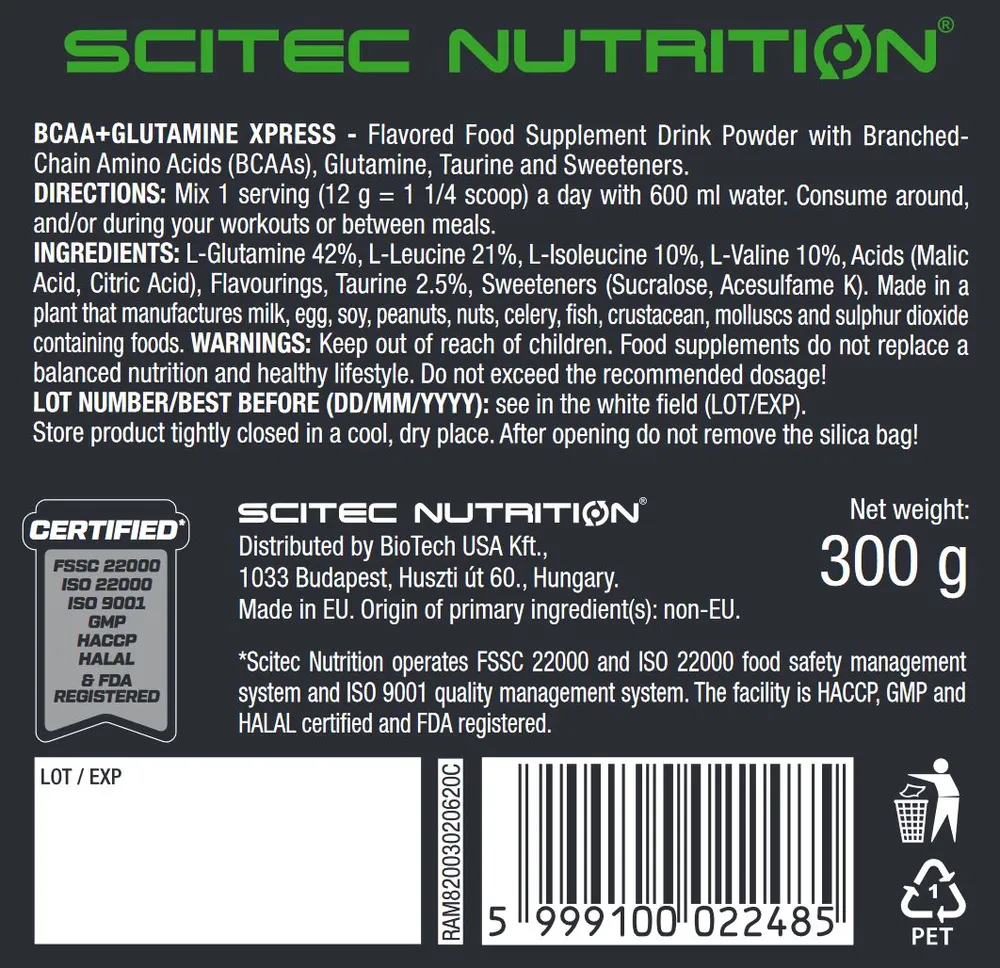 Аминокислоты Scitec Nutrition BCAA+Glutamine Xpress 300 г, вкус: лонгайленд Аминокислоты Scitec Nutrition BCAA+Glutamine Xpress 300 г, вкус: лонгайленд