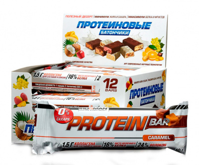 Батончик Protein Bar (без сахара) 12*50 г - карамель-темная глазурь Батончик Protein Bar (без сахара) 12*50 г - карамель-темная глазурь