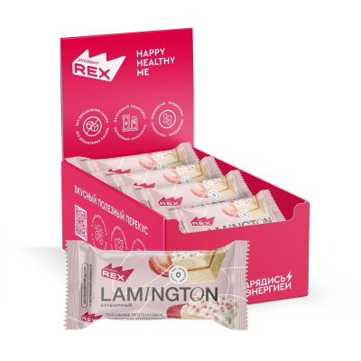 Пирожное Protein Rex Ламингтон протеиновое 50 г 8 шт - клубничный