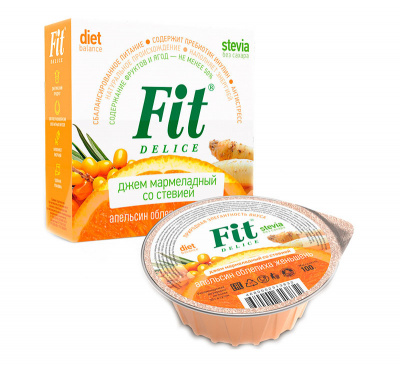 Джем мармеладный со стевией FitDelice 100 г, вкус: апельсин, облепиха, женьшень